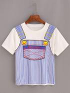 Shein Striped Overall Pants Print T-shirt - White