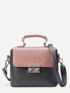 Shein Dark Grey Contrast Flap Pushlock Closure Satchel Bag