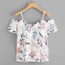 Shein Floral Print Open Shoulder Top