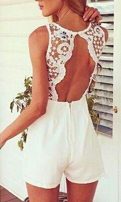 Shein White Sleeveless Open Back Lace Jumpsuit
