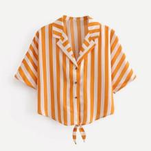 Shein Contrast Striped Knotted Blouse