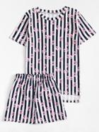 Shein Lip Print Striped Pajama Set