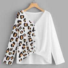 Shein Plus Leopard Pattern Contrast Button Front Top