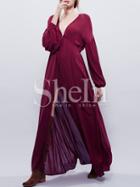 Shein Burgundy Deep V Neck Split Maxi Dress