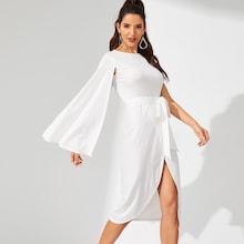 Shein Waist Belted Split Solid Dress