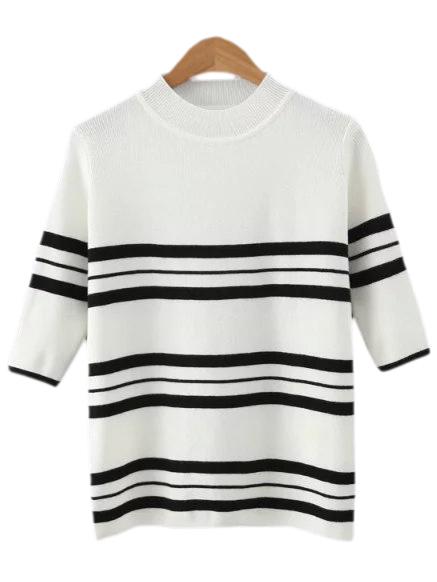 Shein White Crew Neck Stripe Knit T-shirt