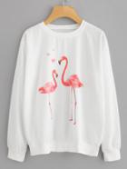 Shein Flamingo Print Ribbed Trim Sweatshirt