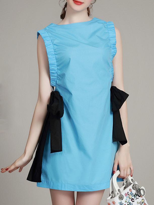 Shein Blue Crew Neck Bowknot Shift Dress
