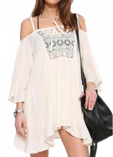 Rosewe Off The Shoulder Lace Panel White Mini Dress