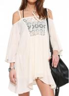 Rosewe Off The Shoulder Lace Panel White Mini Dress