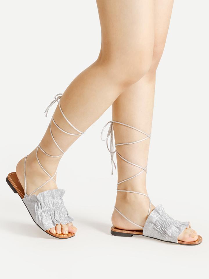 Shein Ruffle Design Criss Cross Flat Sandals