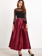 Shein Burgundy Bow Trim Pleated Long Skirt