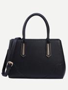 Shein Black Faux Leather Metal Plate Detail Satchel Bag