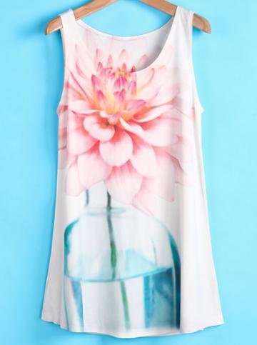 Shein Beige Lotus Flower Print Vest