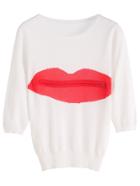 Shein White Lip Print Zipper Trim Jersey Sweater