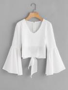 Shein Flare Sleeve Bow Tie Back Blouse
