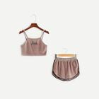 Shein Girls Embroidered Crop Velvet Cami Top & Shorts Pj Set