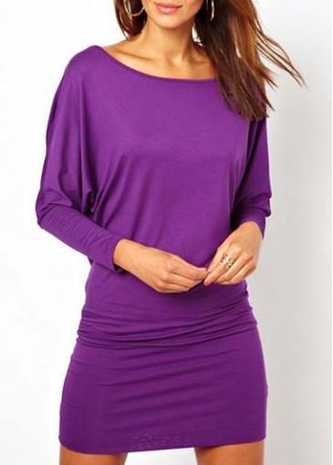 Rosewe Hot Sale Batwing Sleeve Round Neck Purple Dress