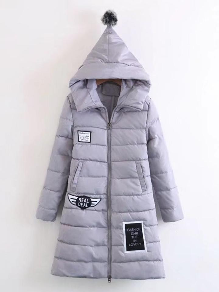 Shein Pom Pom Hooded Longline Padded Coat