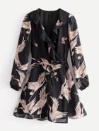 Shein Flounce Detail Surplice Self Tie Dress