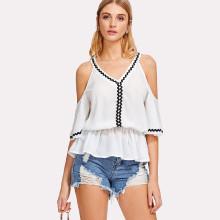 Shein Open Shoulder Ruffle Hem Top