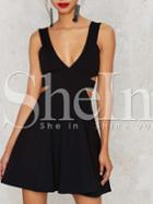 Shein Black Deep V Neck Cut-out Side Flare Dress