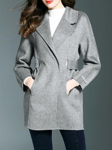 Shein Grey Lapel Pockets Wool Coat