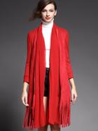 Shein Red Long Sleeve Contrast Gauze Tassel Pockets Coat