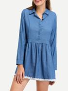 Shein Lace Trimmed Rolled Sleeve Denim Dress