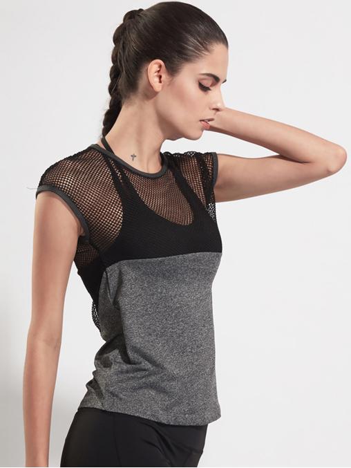 Shein Contrast Fishnet Mesh Gym T-shirt