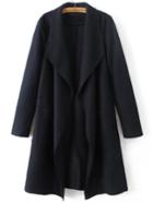 Shein Navy Waterfall Collar Wool Blend Coat
