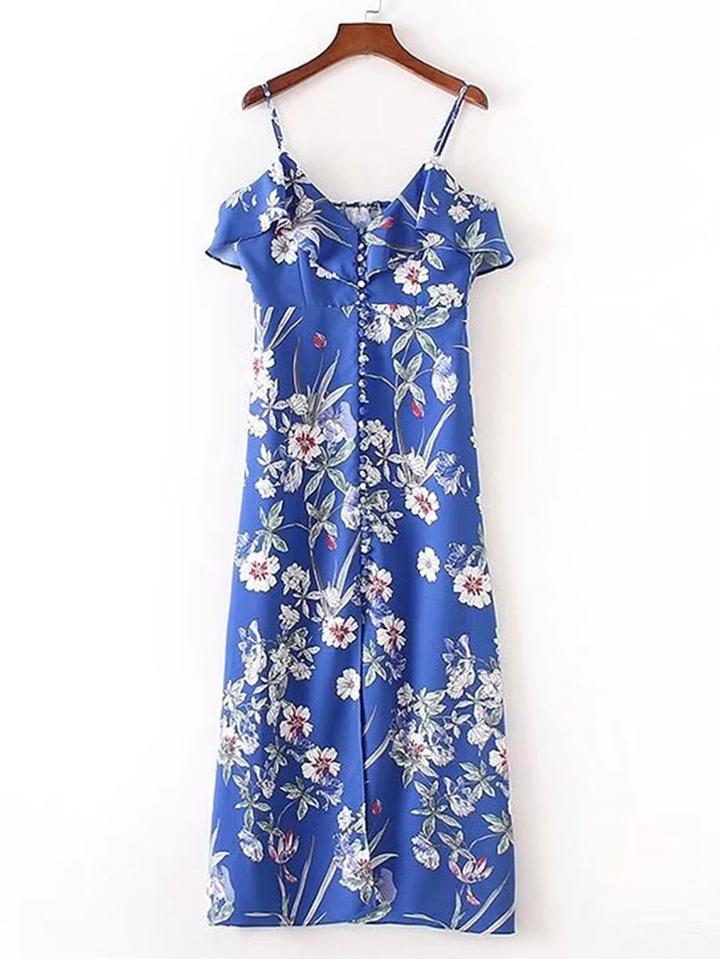 Shein Ruffle Trim Flower Print Cami Dress