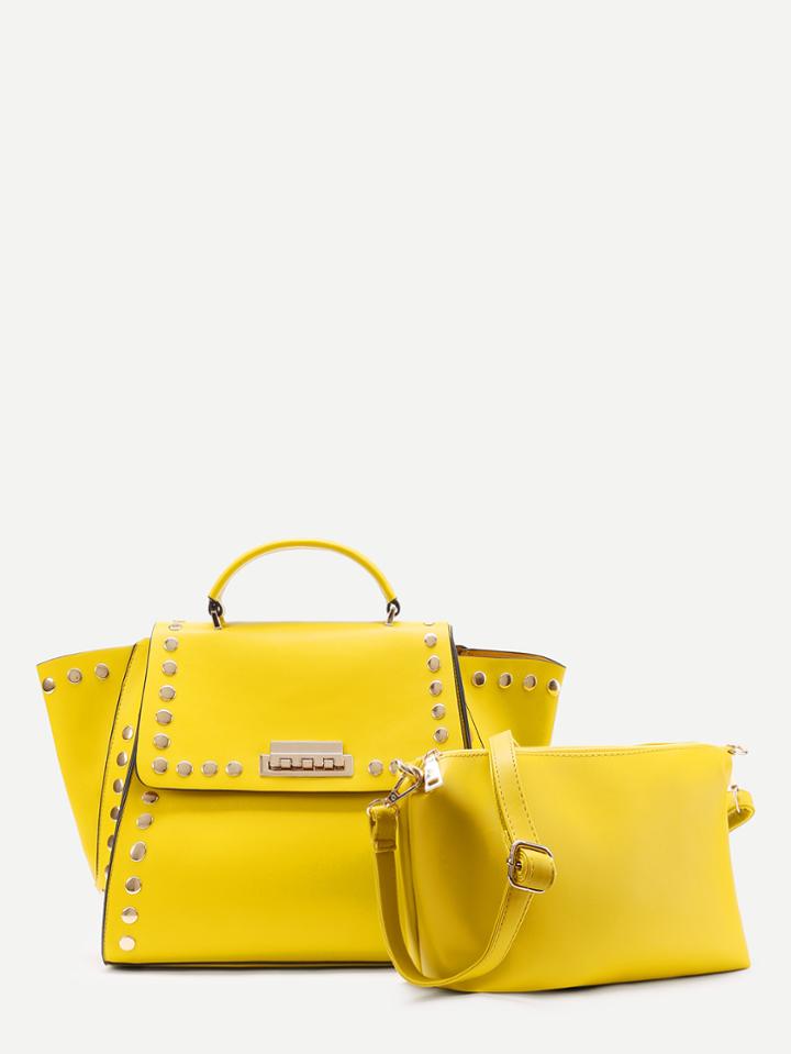 Shein Studded Decorated Pu Satchel Bag With Clutch