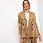 Shein Double Breasted Placket Striped Blazer
