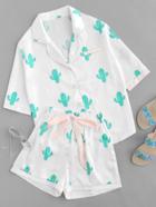 Shein Cactus Print Tie Waist Pajama Set