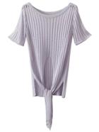 Shein Purple Round Neck Self Tie Slim T-shirt