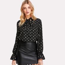 Shein Tie Neck Polka Dot Top