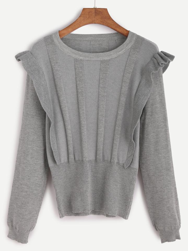 Shein Grey Ruffle Trim Jersey Sweater