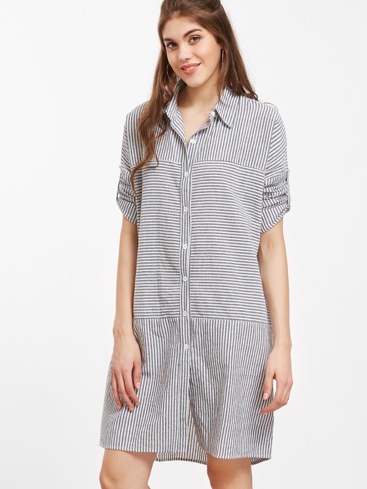 Shein Drop Shoulder High Low Striped Shirt Dress