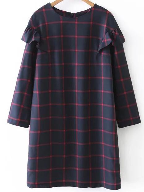 Shein Grid Ruffle Detail Shift Dress