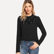 Shein Pearl Embellished Layered Ruffle Trim Top