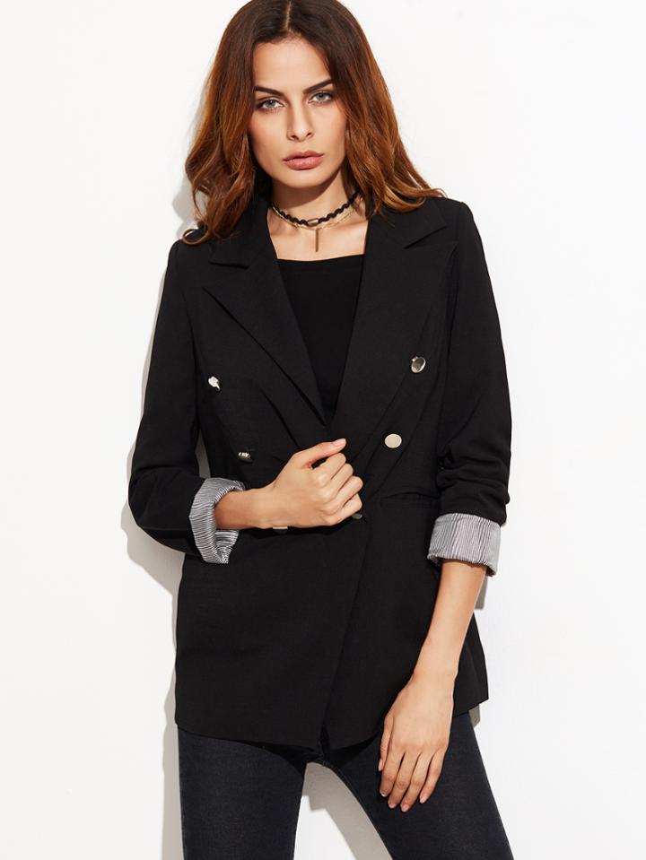 Shein Black Notch Collar Double Breasted Blazer