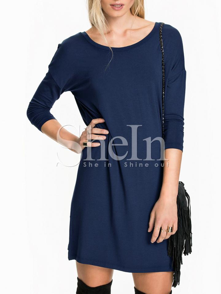 Shein Navy Slate Round Neck Backless Dress
