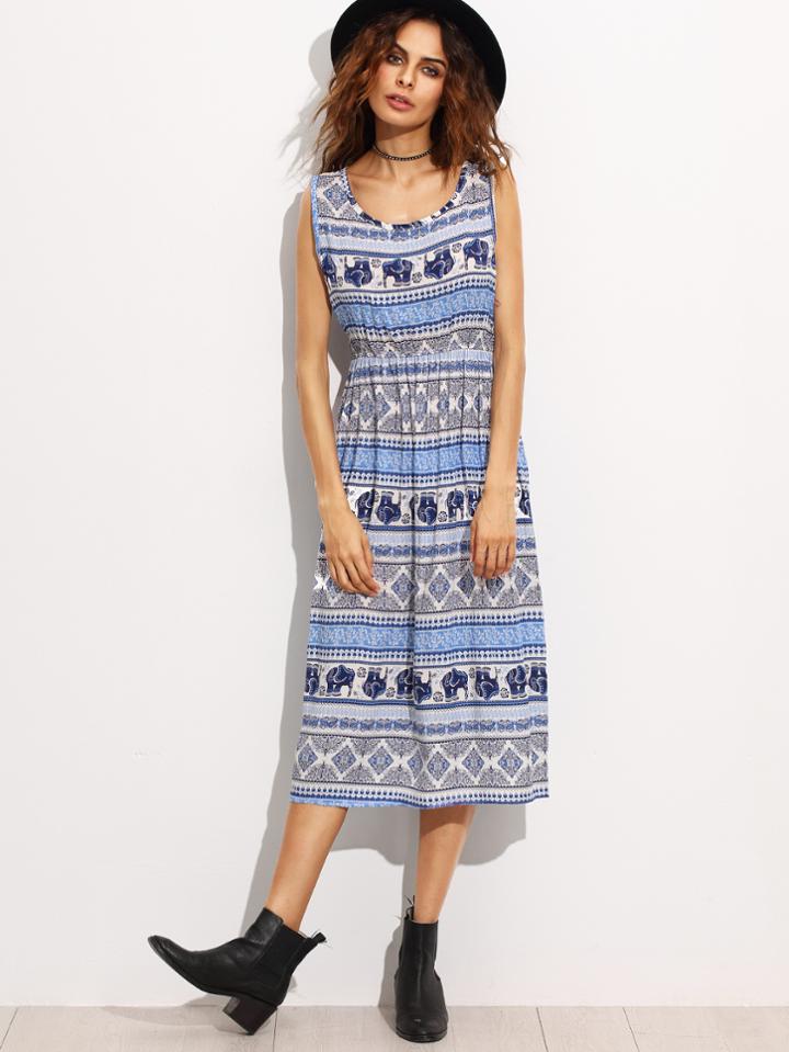 Shein Elephant Print Elastic Waist Tank Dress