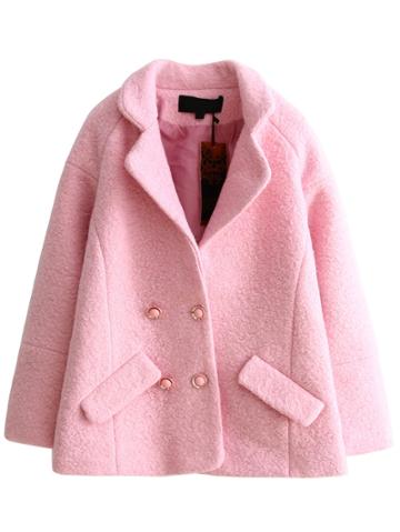 Shein Pink Double Breasted Wool Blend Coat