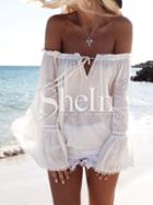 Shein White Long Sleeve Style Off The Shoulder Blouse