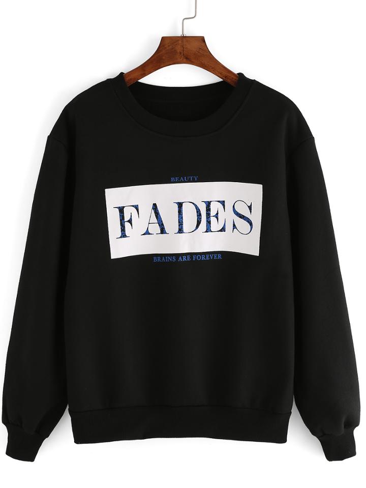 Shein Black Letter Print Sweatshirt