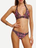 Shein Floral Print Halter Bikini Set