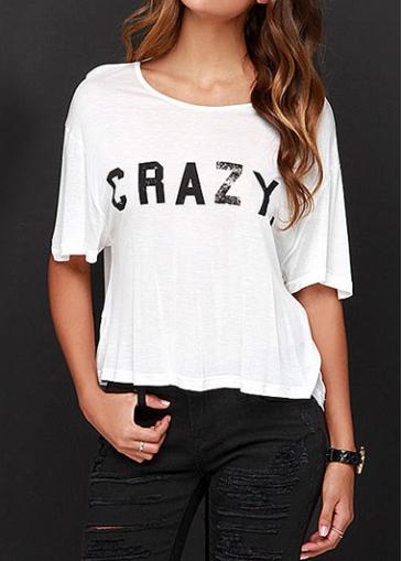 Rosewe Backless Letter Printed White T Shirt