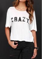 Rosewe Backless Letter Printed White T Shirt